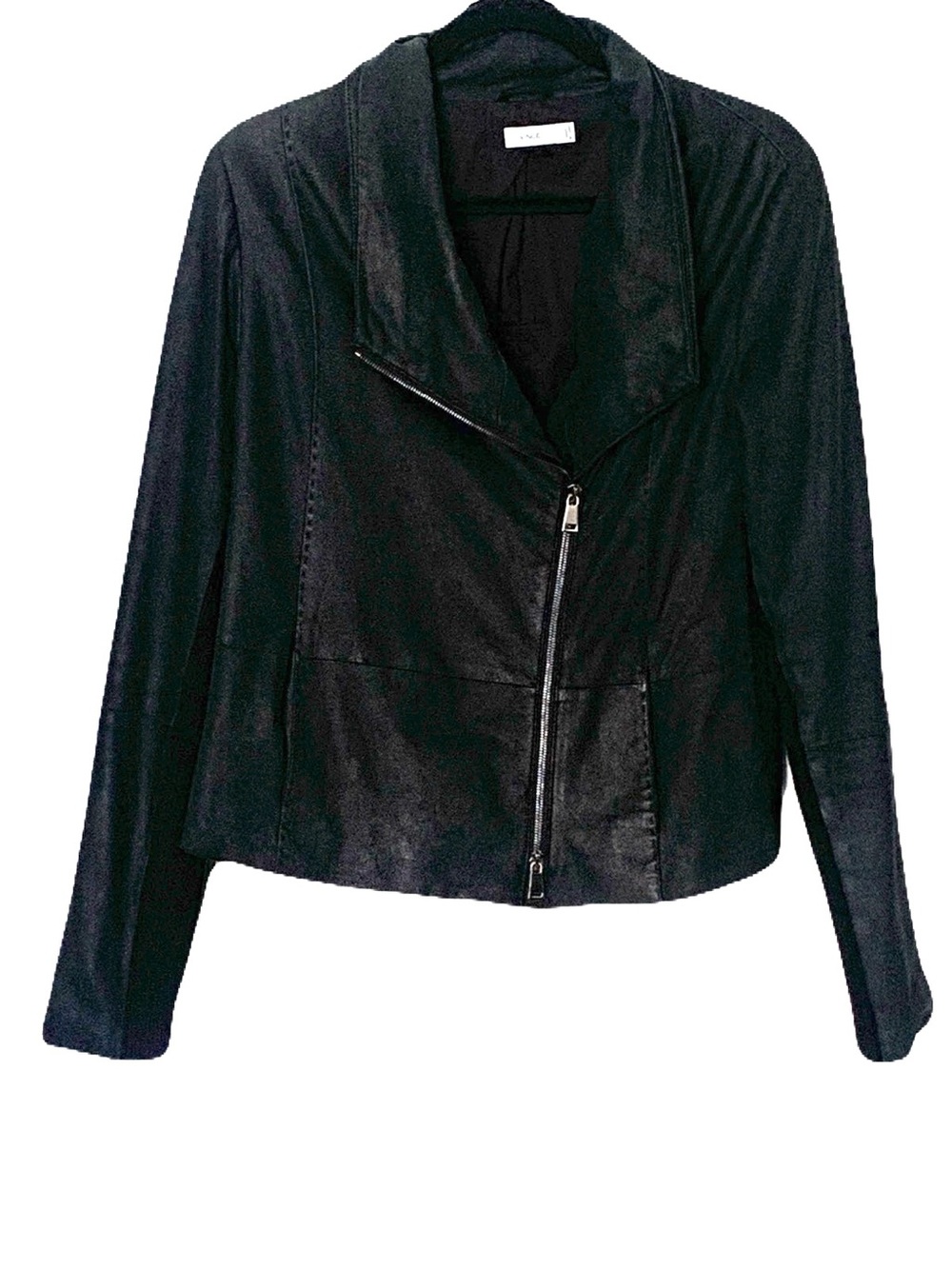 Vince Women’s Large Black Soft Genuine Goat Leather Asymmetrical Zip Moto Jacket